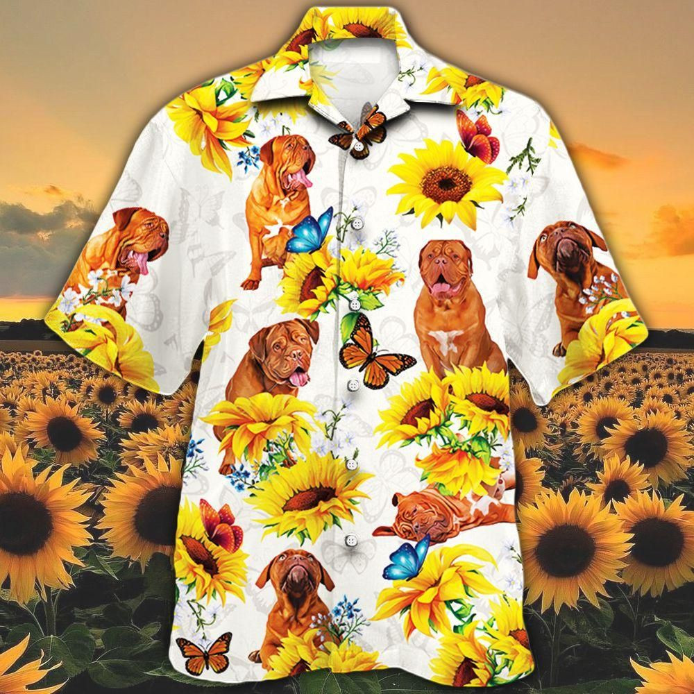 Dogue De Bordeaux Dog Lovers Sun Flower Aloha Hawaiian Shirt Colorful Short Sleeve Summer Beach Casual Shirt For Men And Women