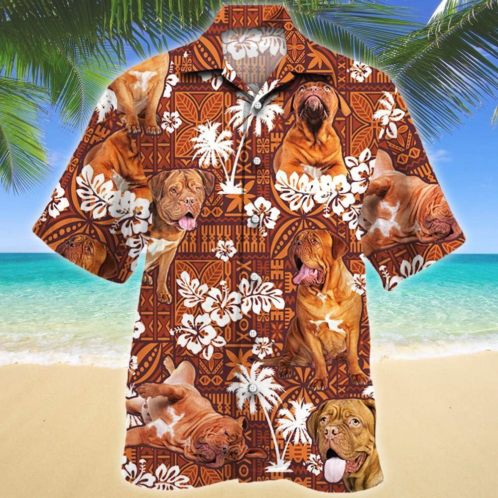 Dogue De Bordeaux Dog Red Tribal Aloha Hawaiian Shirt Colorful Short Sleeve Summer Beach Casual Shirt For Men And Women