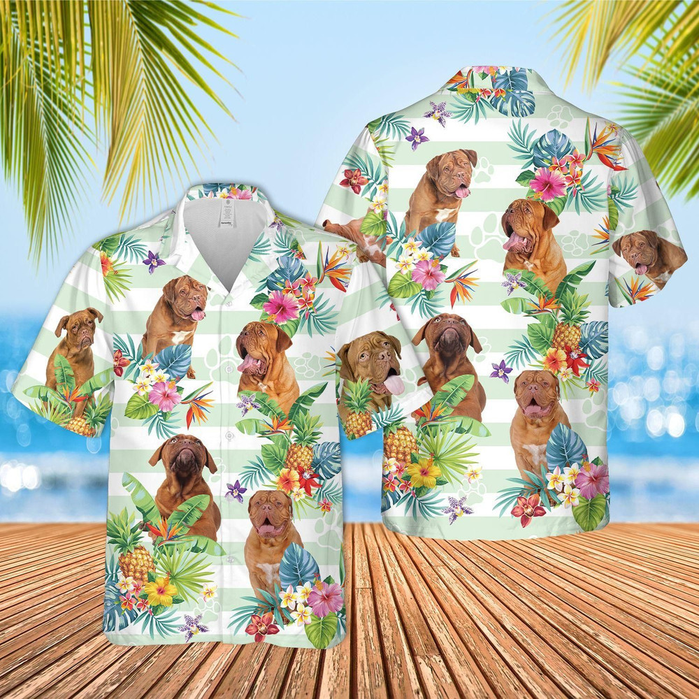 Dogue De Bordeaux Dog Tropical Flower Aloha Hawaiian Shirt Colorful Short Sleeve Summer Beach Casual Shirt For Men And Women