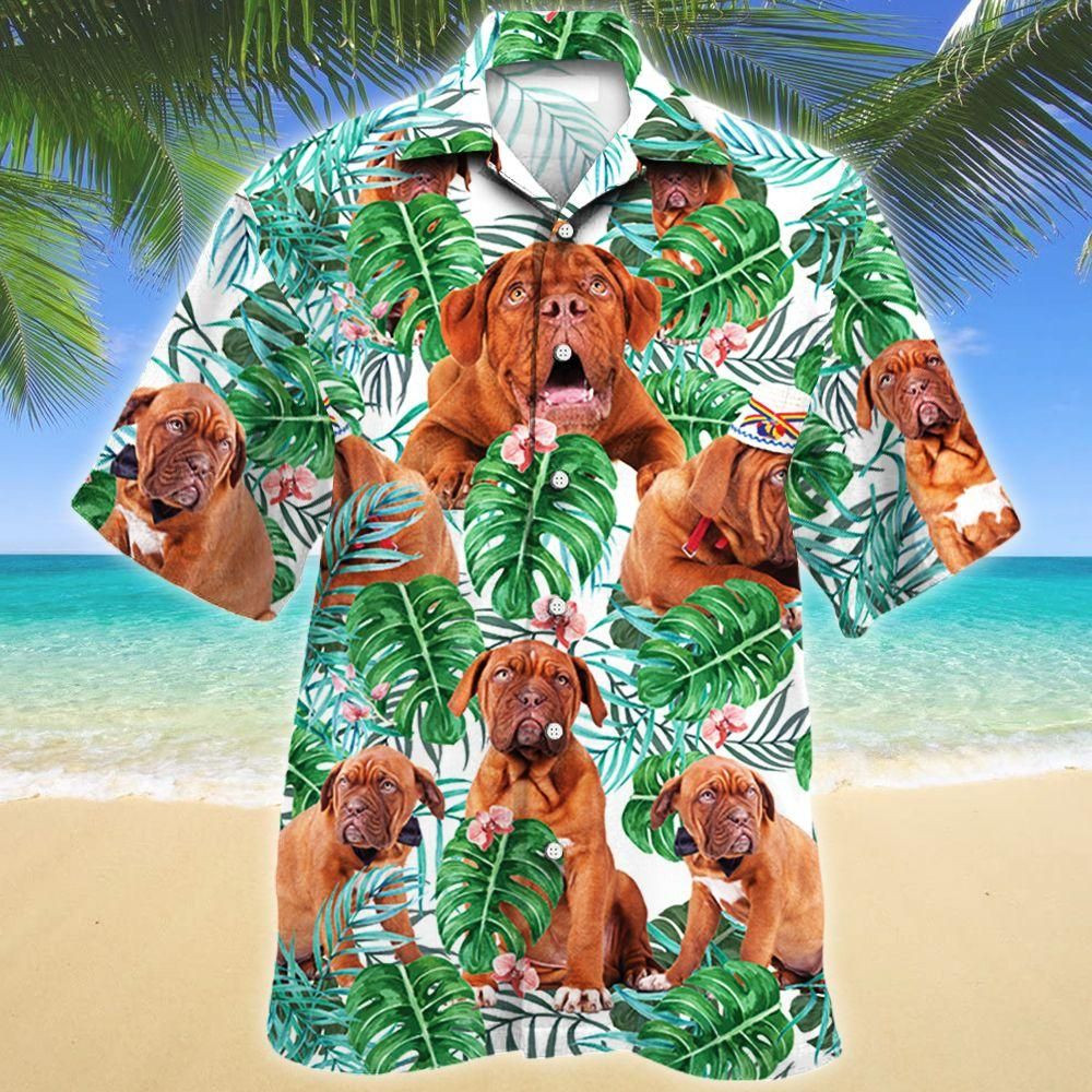 Dogue De Bordeaux Dog Tropical Plant Aloha Hawaiian Shirt Colorful Short Sleeve Summer Beach Casual Shirt For Men And Women