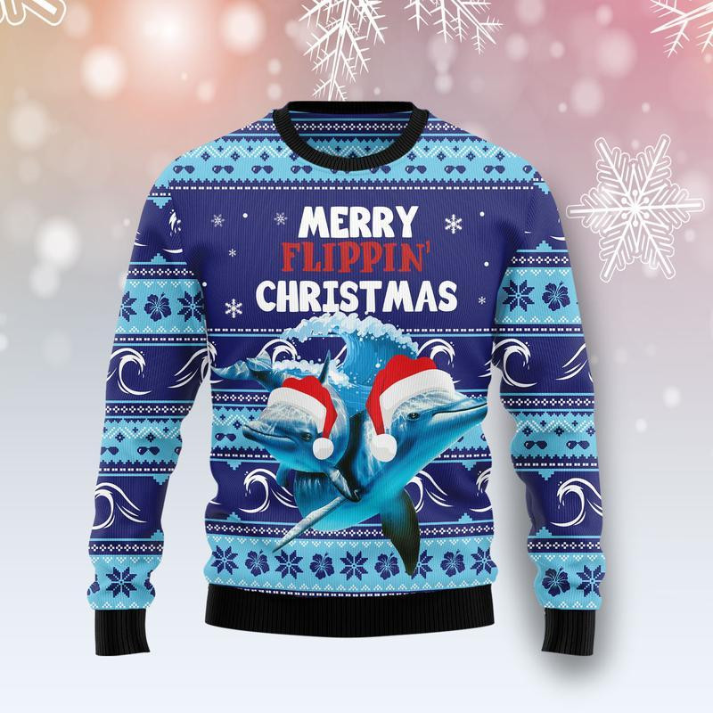 Dolphin Flippin Christmas Ugly Christmas Sweater Ugly Sweater For Men Women