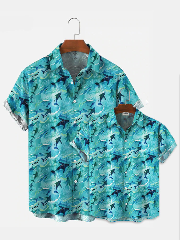 Dolphin Print Family Hawaiian Shirt Summer Hawaiian