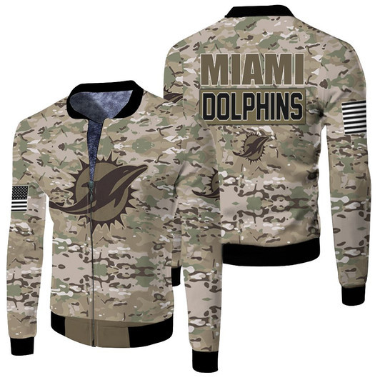 Dolphins Camoflage Pattern Fleece Bomber Jacket