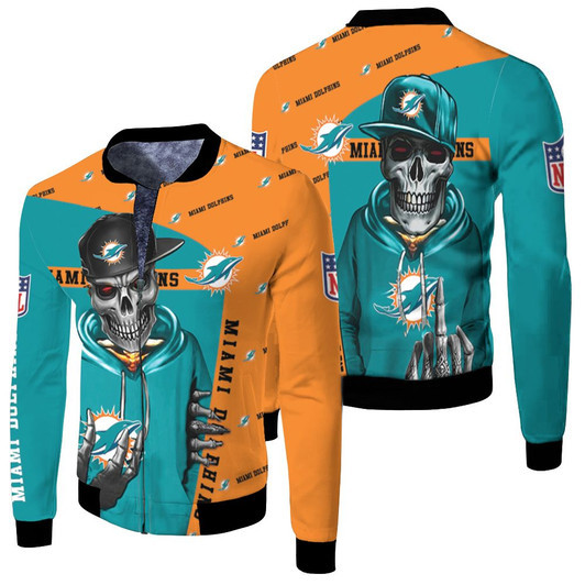 Dolphins Hip Hop Skull Fleece Bomber Jacket