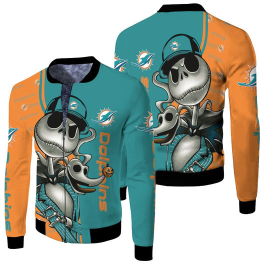 Dolphins Jack Skellington Halloween Fleece Bomber Jacket