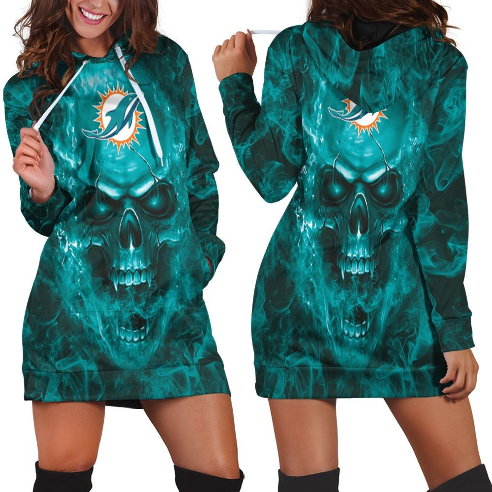 Dolphins Nfl Fans Skull Hoodie Dress Sweater Dress Sweatshirt Dress