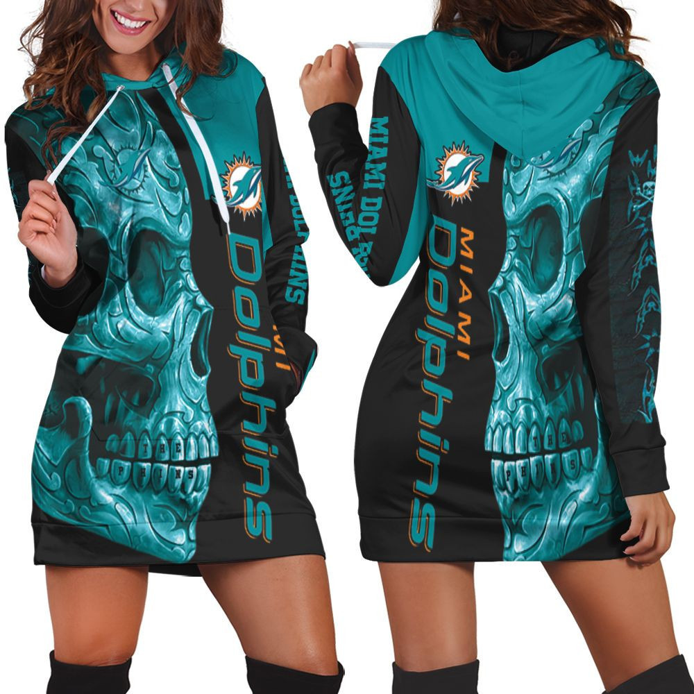 Dolphins Nfl Skull 3d Hoodie Dress Sweater Dress Sweatshirt Dress