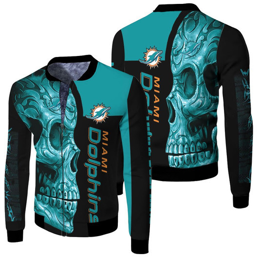 Dolphins Nfl Skull Fleece Bomber Jacket