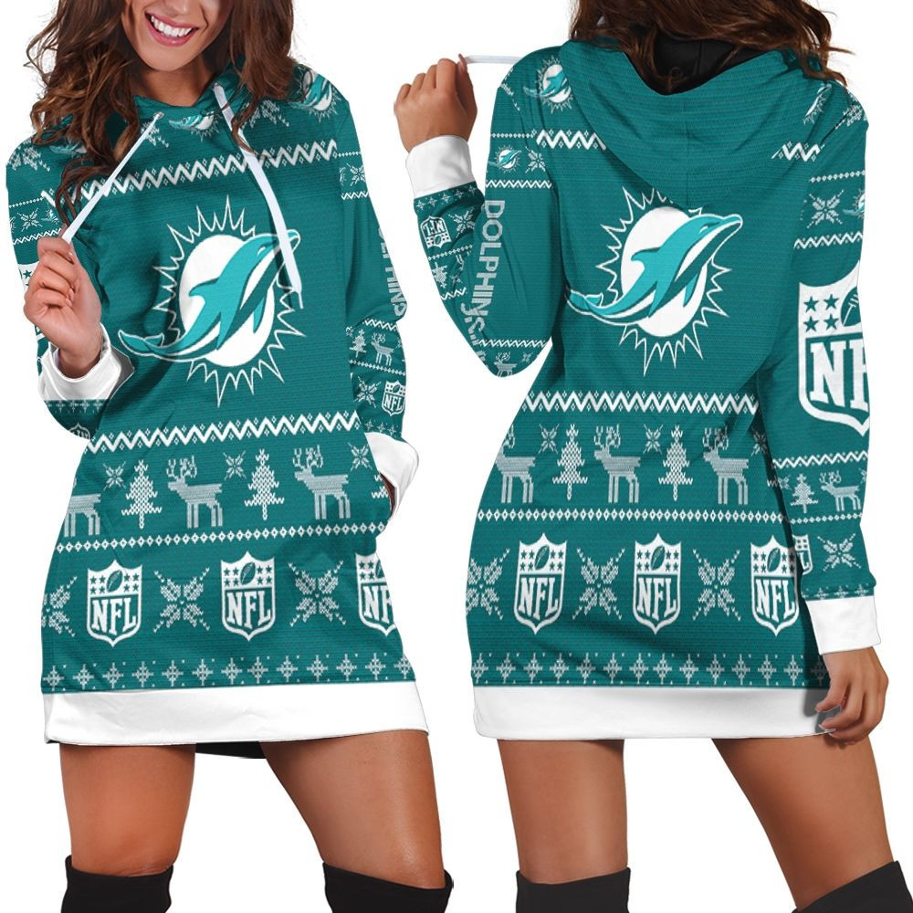 Dolphins Nfl Ugly Sweatshirt Christmas 3d Hoodie Dress For Women