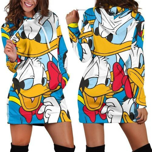 Donald Duck Disney Womens Hoodie Dress Sweater Dress Sweatshirt Dresses Hoodie
