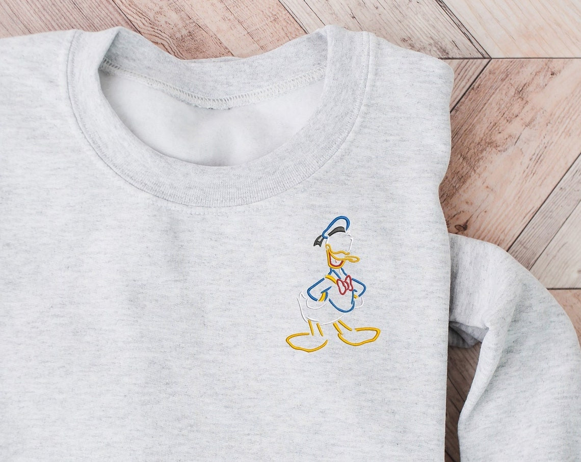 Donald Duck Embroidered Crewneck Disney Embroidered Sweatshirt Disney Crewneck Disney Sweatshirt Womens Disney Crewneck