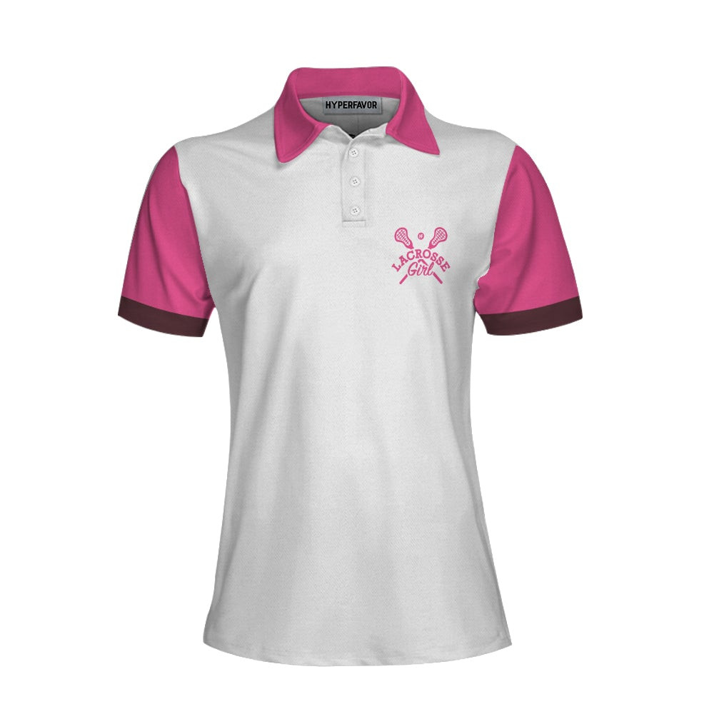 Dont Let Skirt Fool You Lacrosse Short Sleeve Women Polo Shirt White And Pink Lacrosse Shirt For Ladies