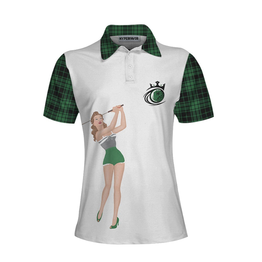 Dont Play Too Much Golf Short Sleeve Women Polo Shirt Green Plaid Pattern Shirt For Women Best Golf Gift Idea