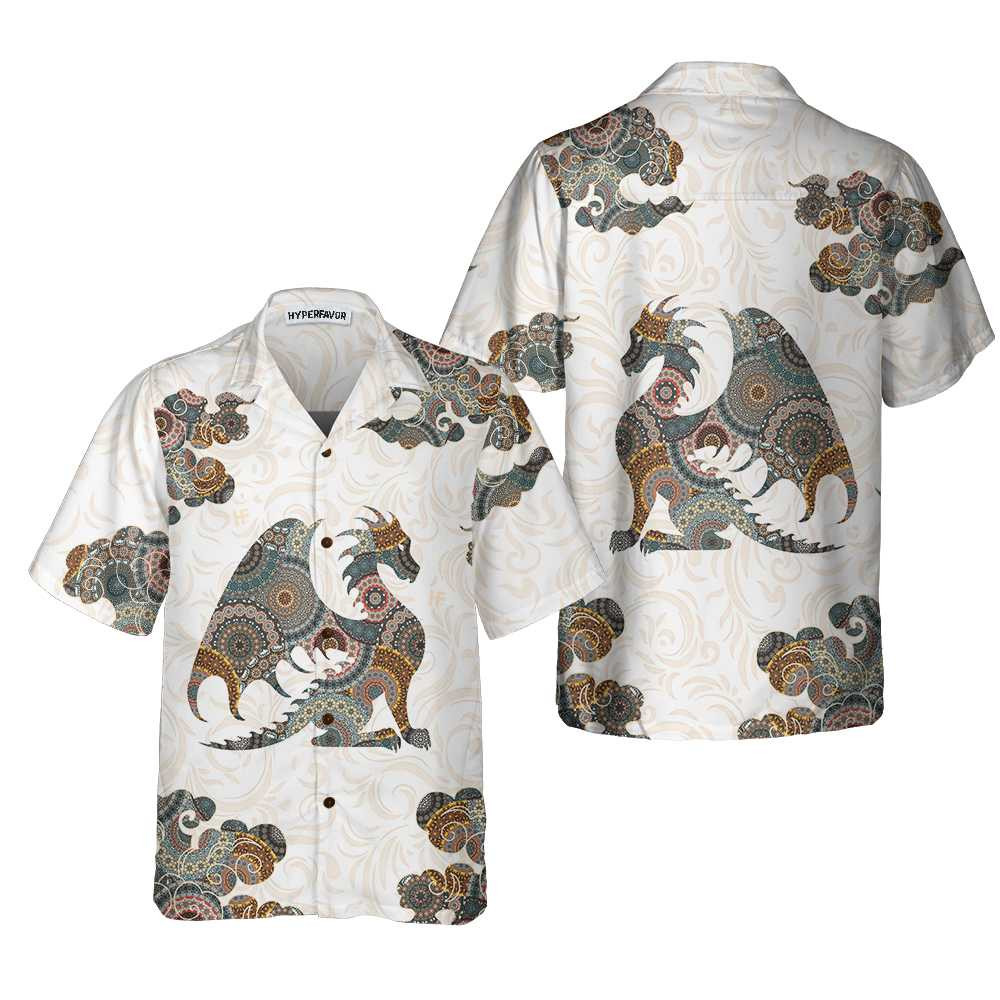 Dragon Colorful Mandala Hawaiian Shirt Dragon Silhouette Shirt Best Gift For Dragon Lovers