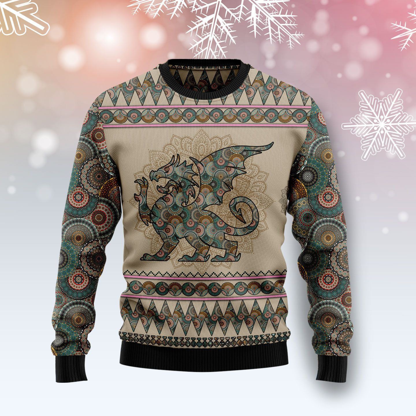 Dragon Mandala Ugly Christmas Sweater Ugly Sweater For Men Women, Holiday Sweater