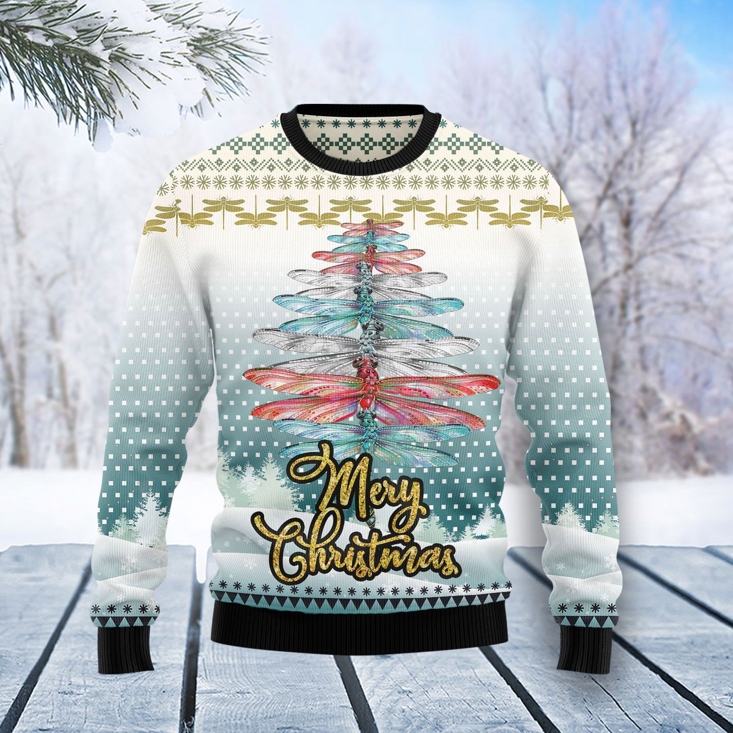 Dragonfly Color Ugly Christmas Sweater