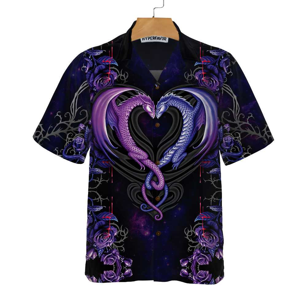 Dragons  The Love Flower Hawaiian Shirt Unique Shirt With Dragon Couple And Roses