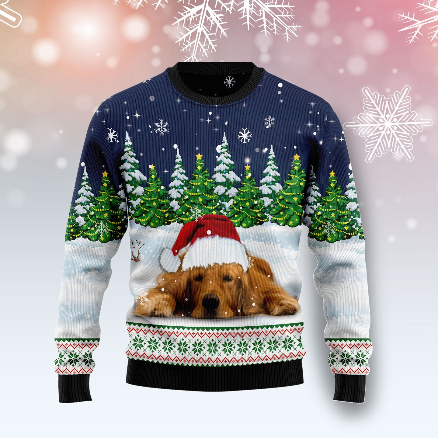 Dreaming Golden Retriever Under Snow Ugly Christmas Sweater Ugly Sweater For Men Women, Holiday Sweater