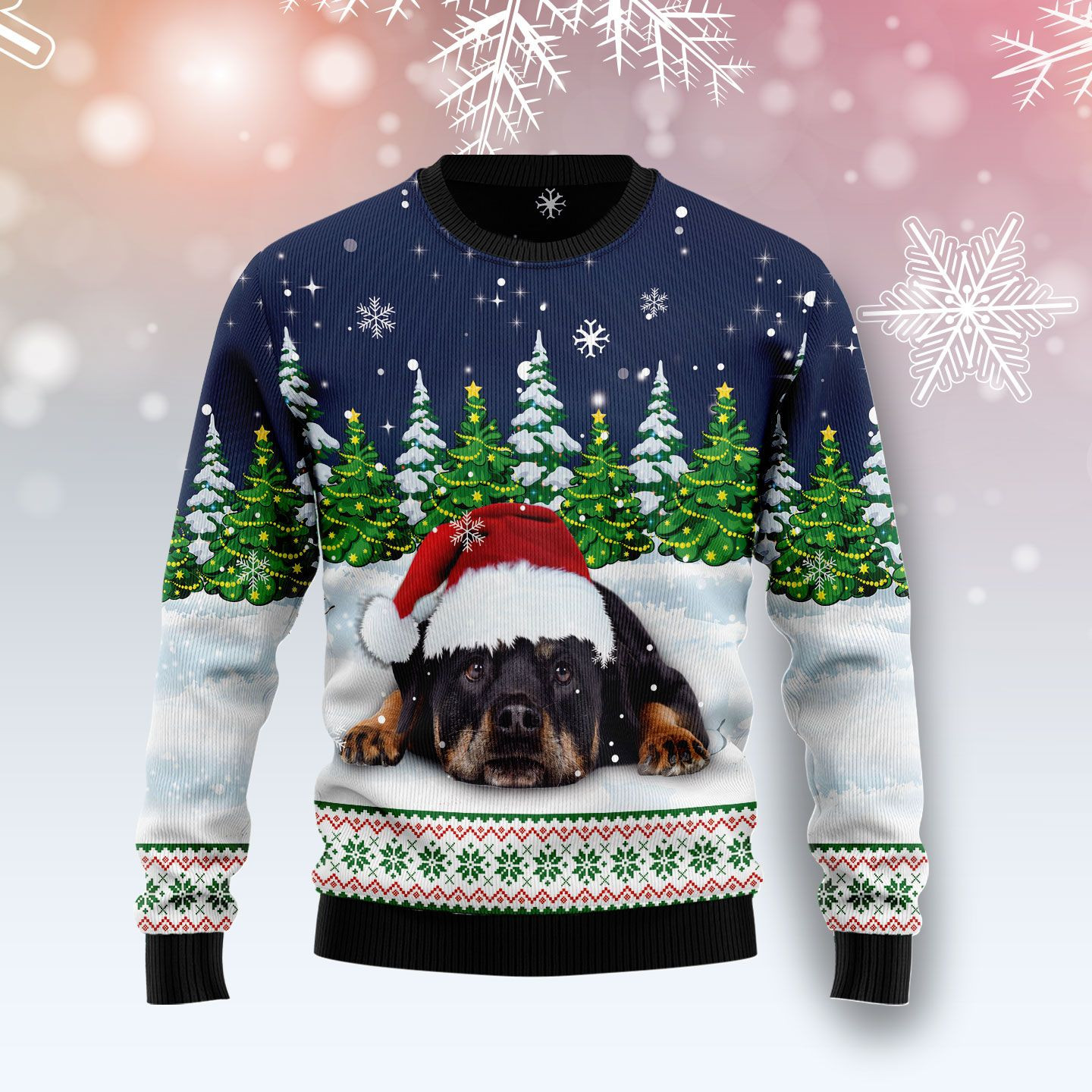 Dreaming Rottweiler Under Snow Ugly Christmas Sweater Ugly Sweater For Men Women, Holiday Sweater