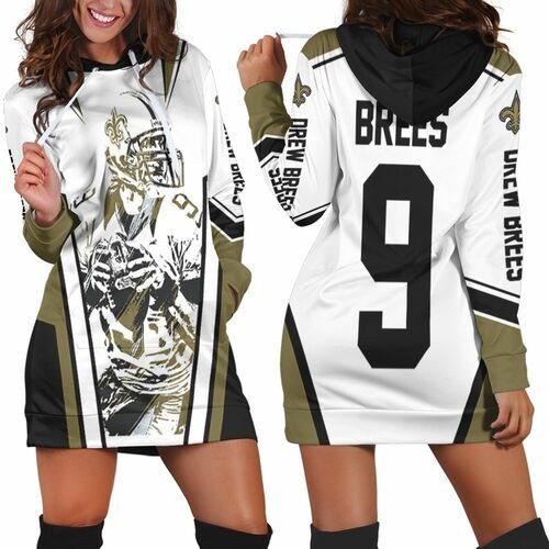 Drew Brees New Orleans Saints Watercolor White Background Hoodie Dress Sweater Dress Sweatshirt Dress