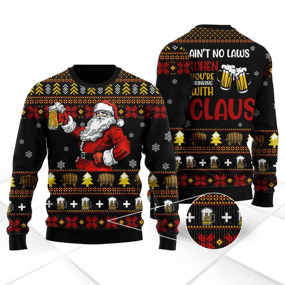 Drinking With Claus Ugly Christmas Sweater Ugly Sweater For Men Women