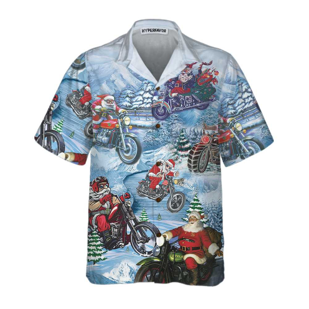 Driving With Santa On Christmas Hawaiian Shirt Motorcycle Christmas Shirt Best Gift For Christmas