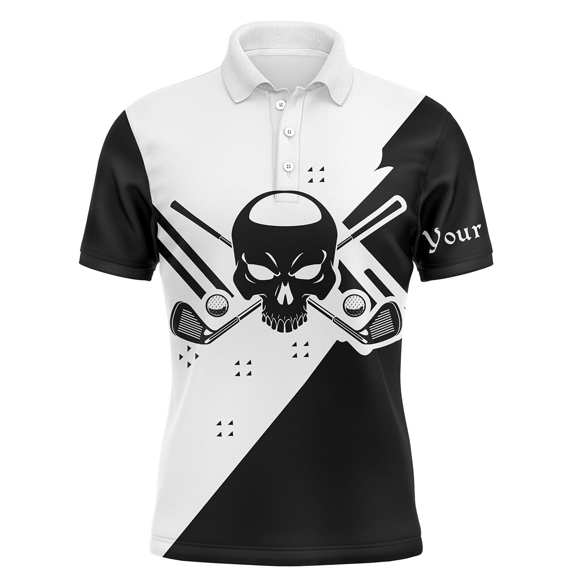 Dry Fit Black  White Long Sleeve Skull Golf Polo Shirts For Men Custom Golf Upf Shirts