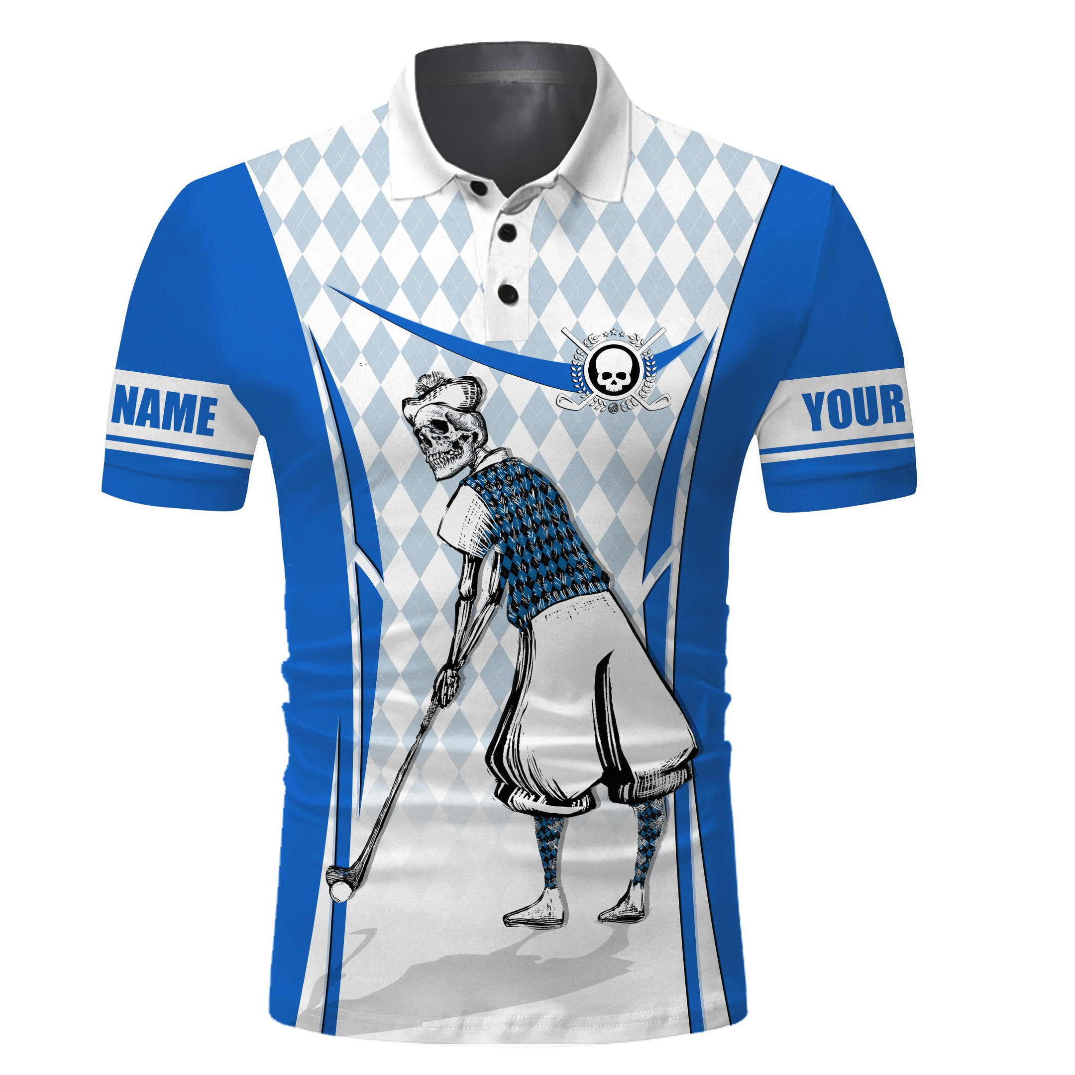 Dry-Fit Golf Polo Personalized Skull Blue Camo Pattern Golf Shirt For Men Gifts For Golf Lovers