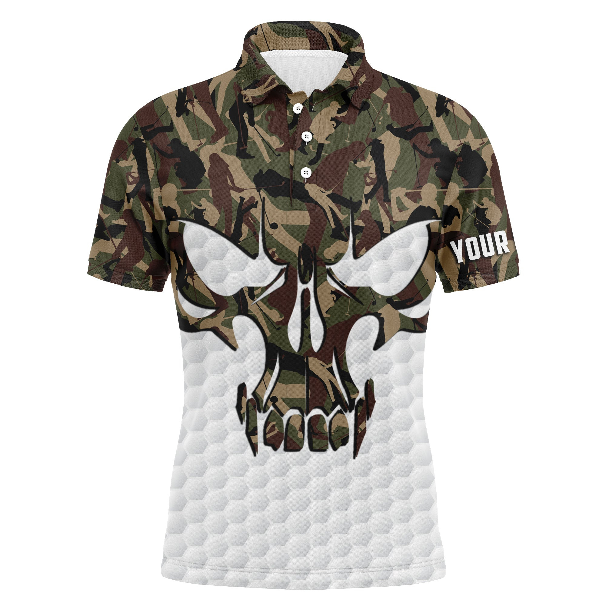 Dry Fit Long Sleeve Camo Golf Skull Polo Shirts For Men Custom Golf Upf Shirts Gifts For Golf Lovers