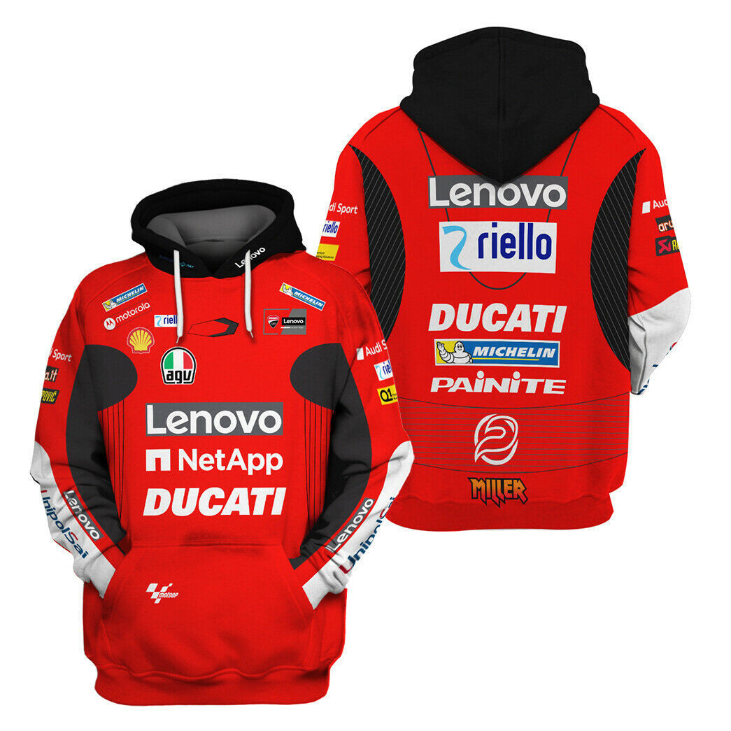 Ducati Lenovo Painite MotoGP Team Hoodie 3D All Over Print Mens Size S