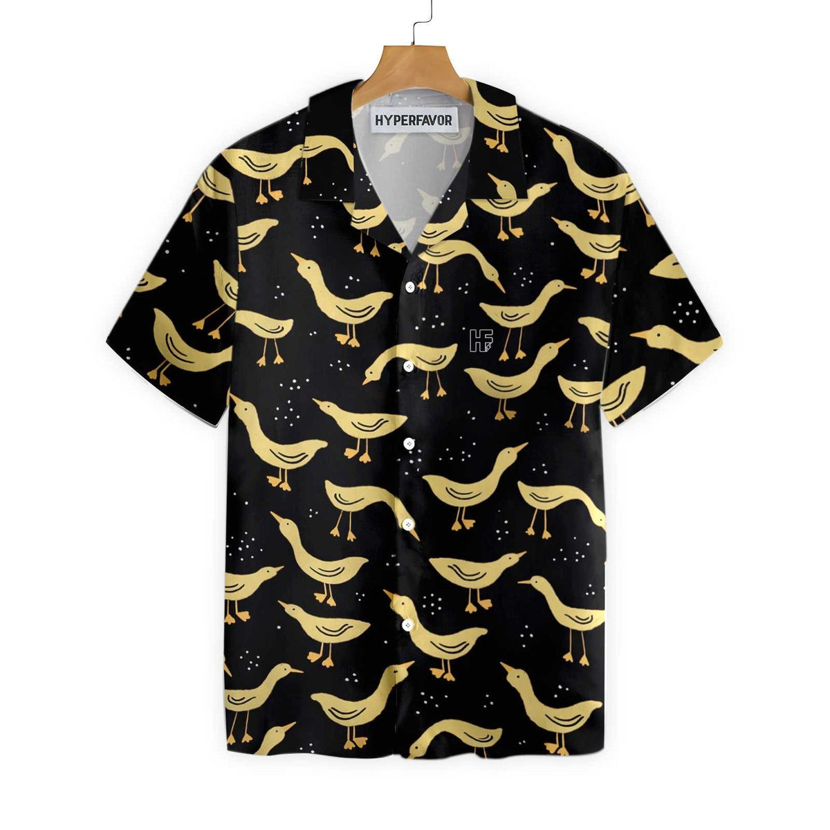 Ducks In Darkness Hawaiian Shirt For Men Black And Yellow Banana Duck Pattern Hawaiian Shirt