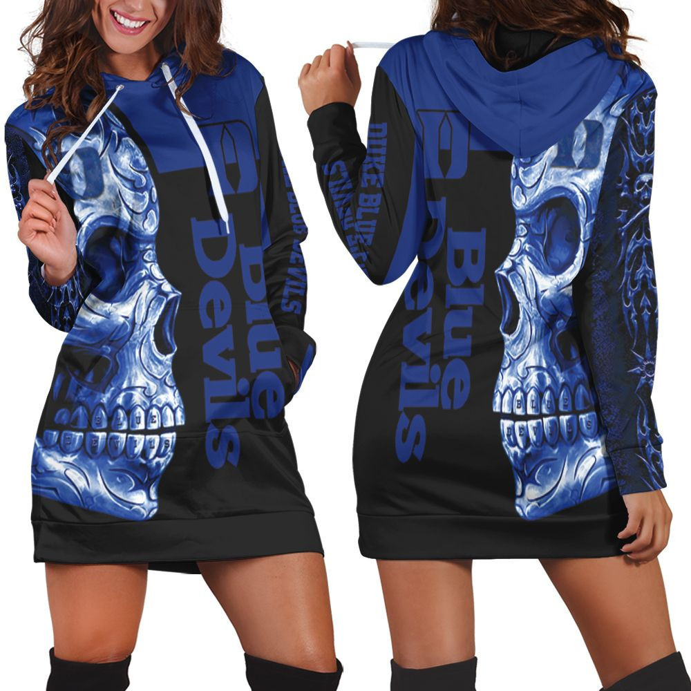 Duke Blue Devils Ncaa Skull 3d Hoodie Dress Sweater Dress Sweatshirt Dress