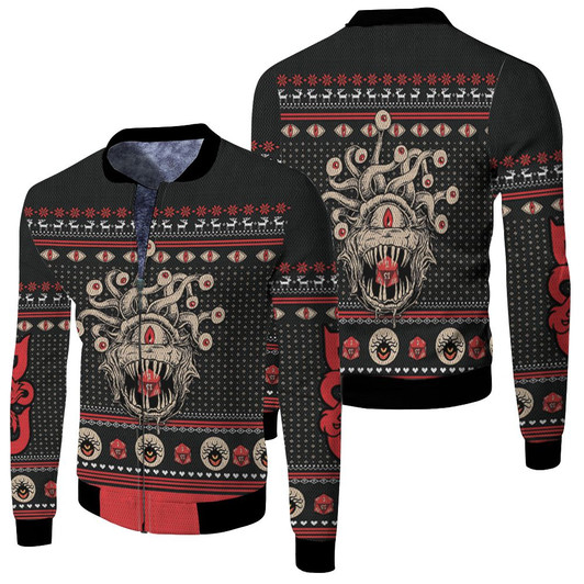 Dungeons And Dragons Beholder Christmas Knitting Fleece Bomber Jacket