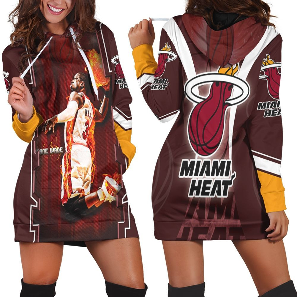 Dwyane Wade 3 Miami Heat Fire Slam Dunk Art For Fan Hoodie Dress Sweater Dress Sweatshirt Dress