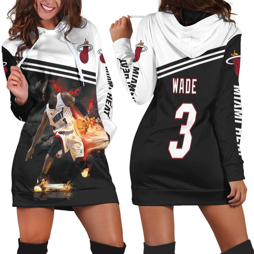 Dwyane Wade 3 Miami Heat Legend Basketball Dribbling Skill Fire For Fan Hoodie Dress Sweater Dress Sweatshirt Dress