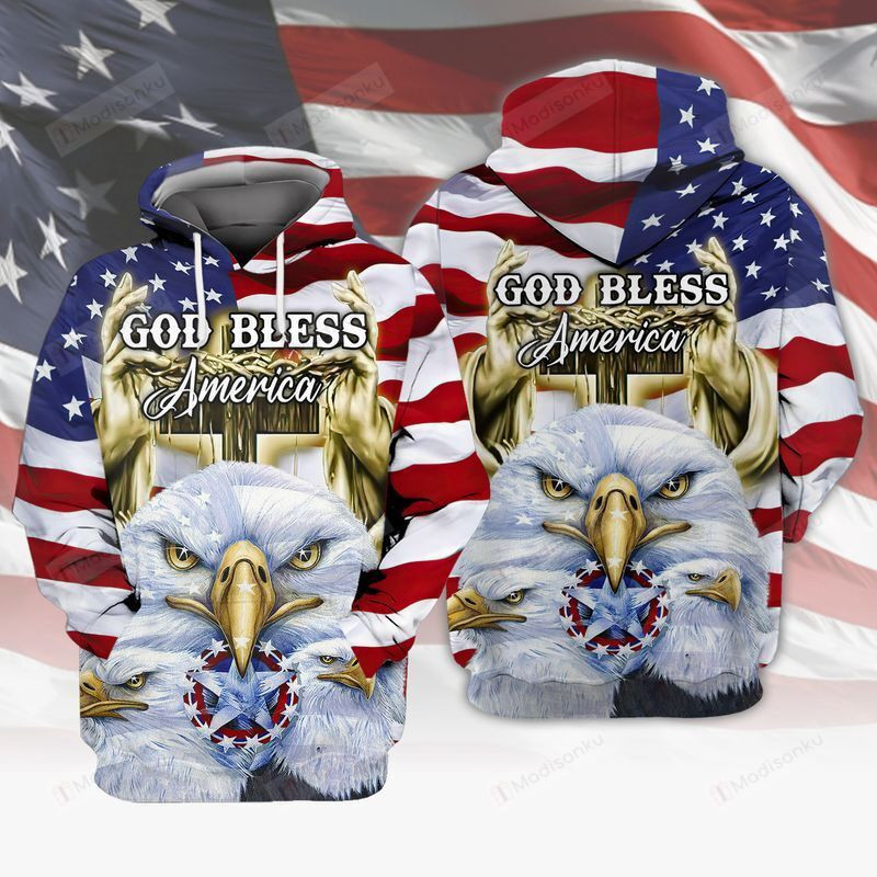 Eagle God Bless America Flag 3D All Over Print Hoodie