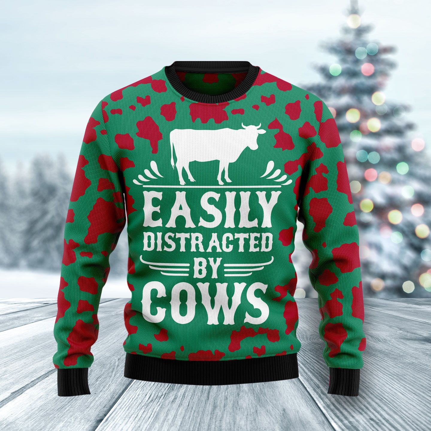 Easily Distracted By Cows Ugly Christmas Sweater Ugly Sweater For Men Women