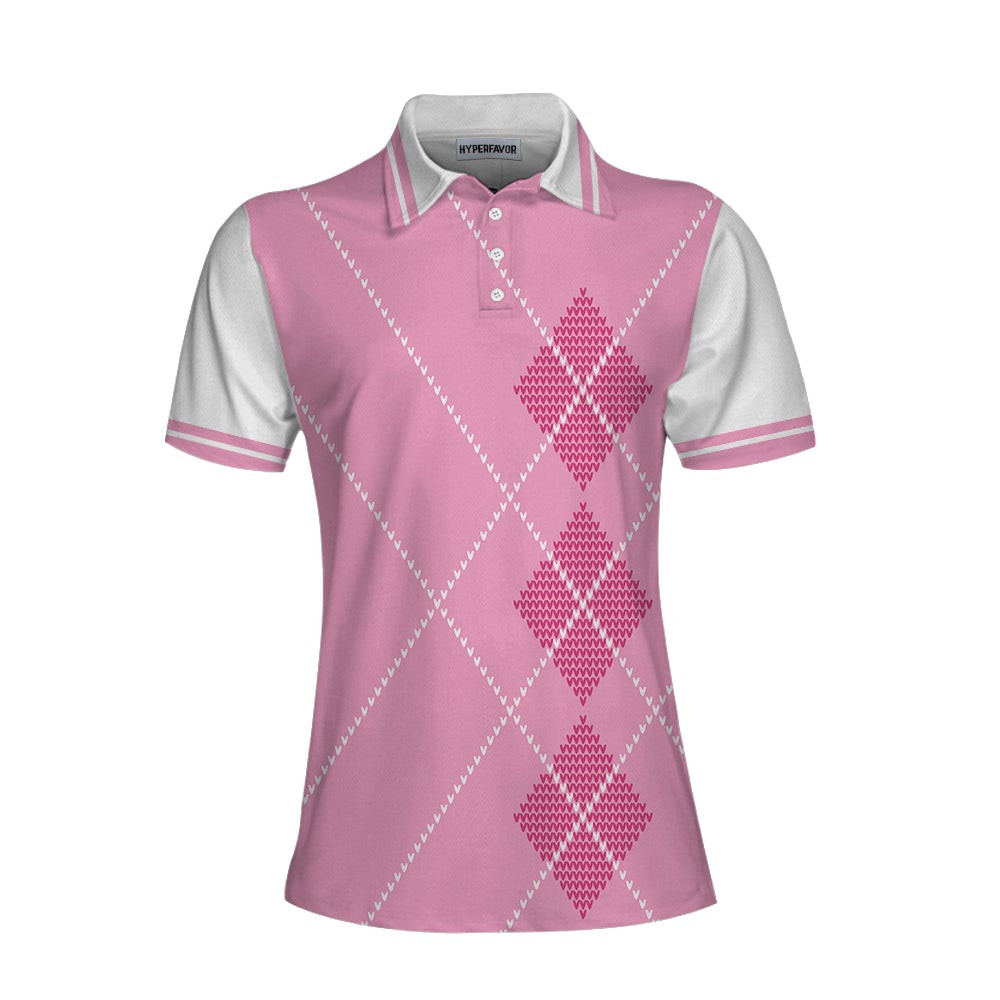 Eat Sleep Golf Repeat Golf Short Sleeve Women Polo Shirt Pink Argyle Golf Shirt For Ladies