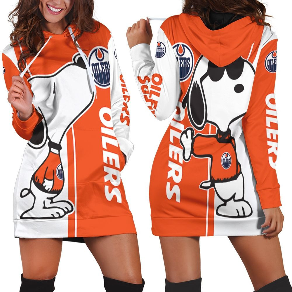 Edmonton Oilers Snoopy Lover 3d Hoodie Dress Sweater Dress Sweatshirt Dress