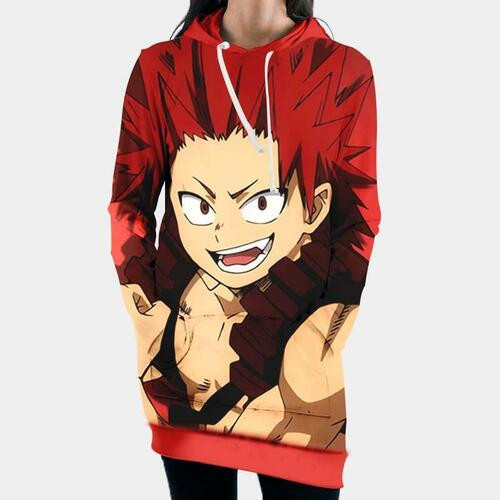 Eijiro Kirishima Red Hooded Dress My Hero Academia 3d Hoodie Dress Sweater Dress Sweatshirt Dress Hoodie