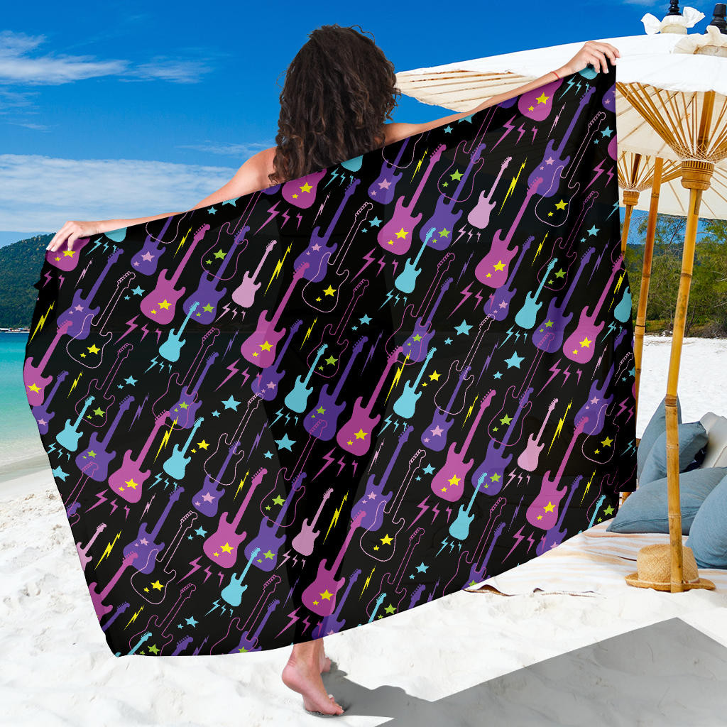 Electric Guitar Pattern Print Sarong Cover Up Electric Guitar Pareo Wrap Skirt Dress