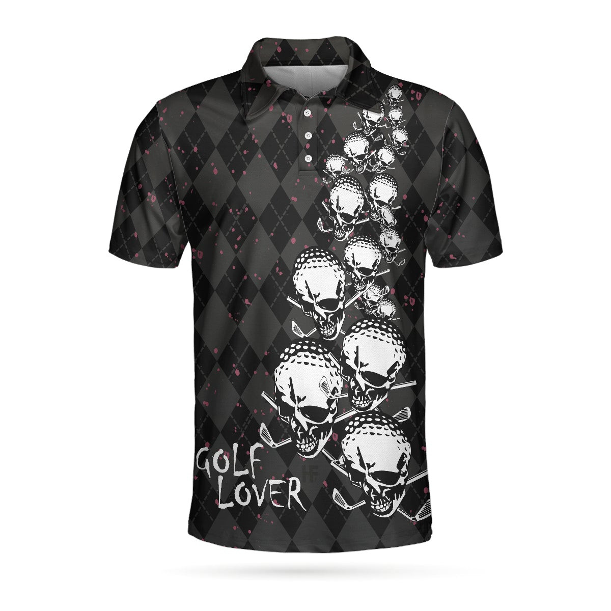 Elegant Argyle Pattern And Skull Golf Lover Polo Shirt Black Skull Golf Shirt For Men