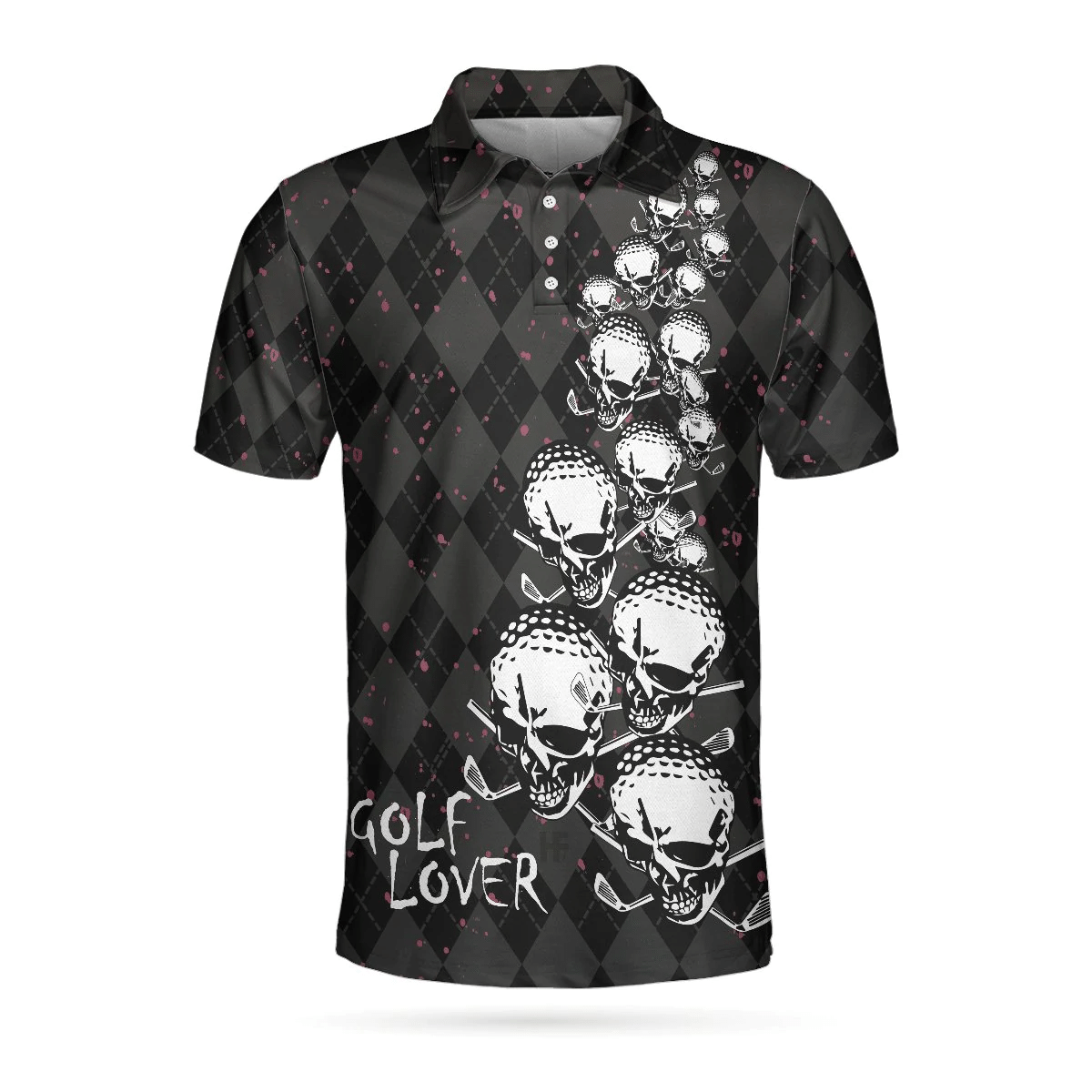 Elegant Argyle Pattern And Skull Golf Lover Polo Shirt Black Skull Golf Shirts Short Sleeve Polo For Men