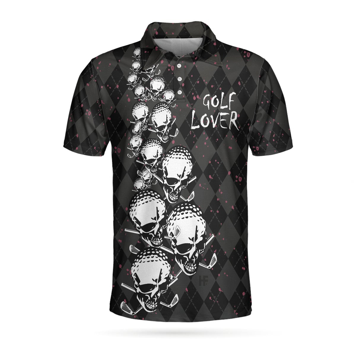 Elegant Argyle Pattern And Skull Golf Lover Polo Shirt V2 Black Skull Golf Shirt For Men