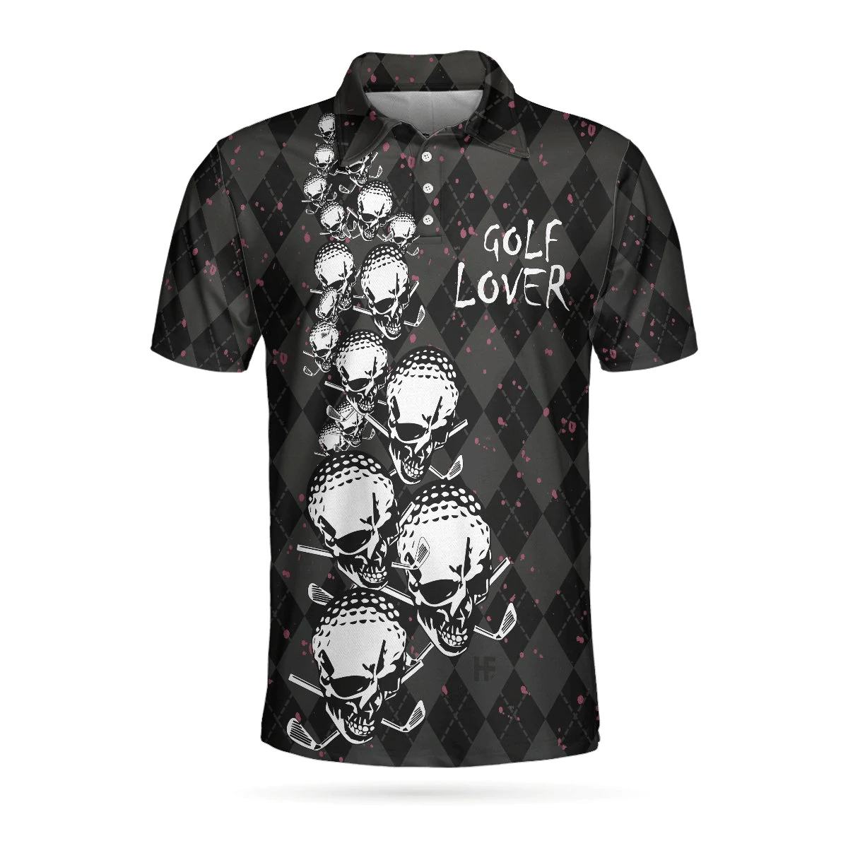 Elegant Argyle Pattern And Skull Golf Lover Polo Shirt V2 Black Skull Golf Shirts Short Sleeve Polo For Men