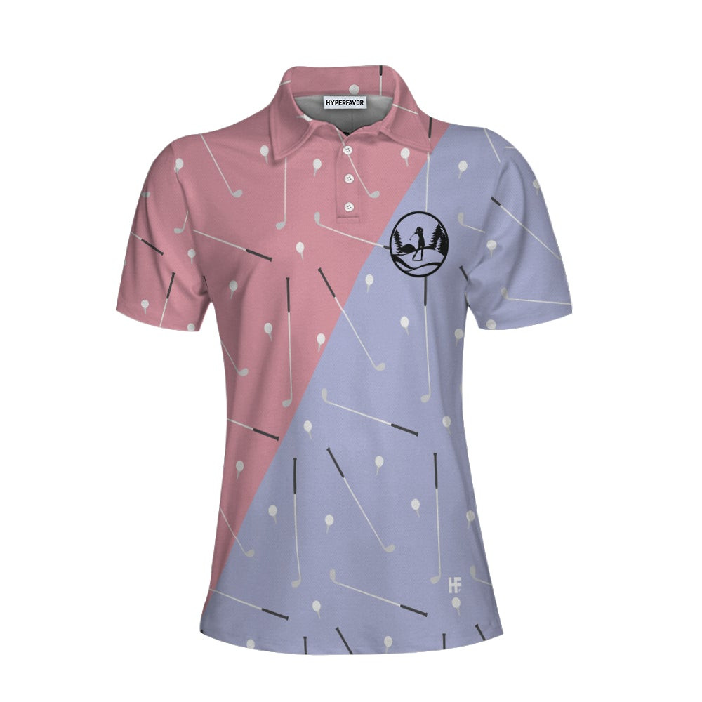 Elegant Golf Girl Seamless Pattern Short Sleeve Women Polo Shirt Golf Shirt For Ladies Unique Female Golf Gift