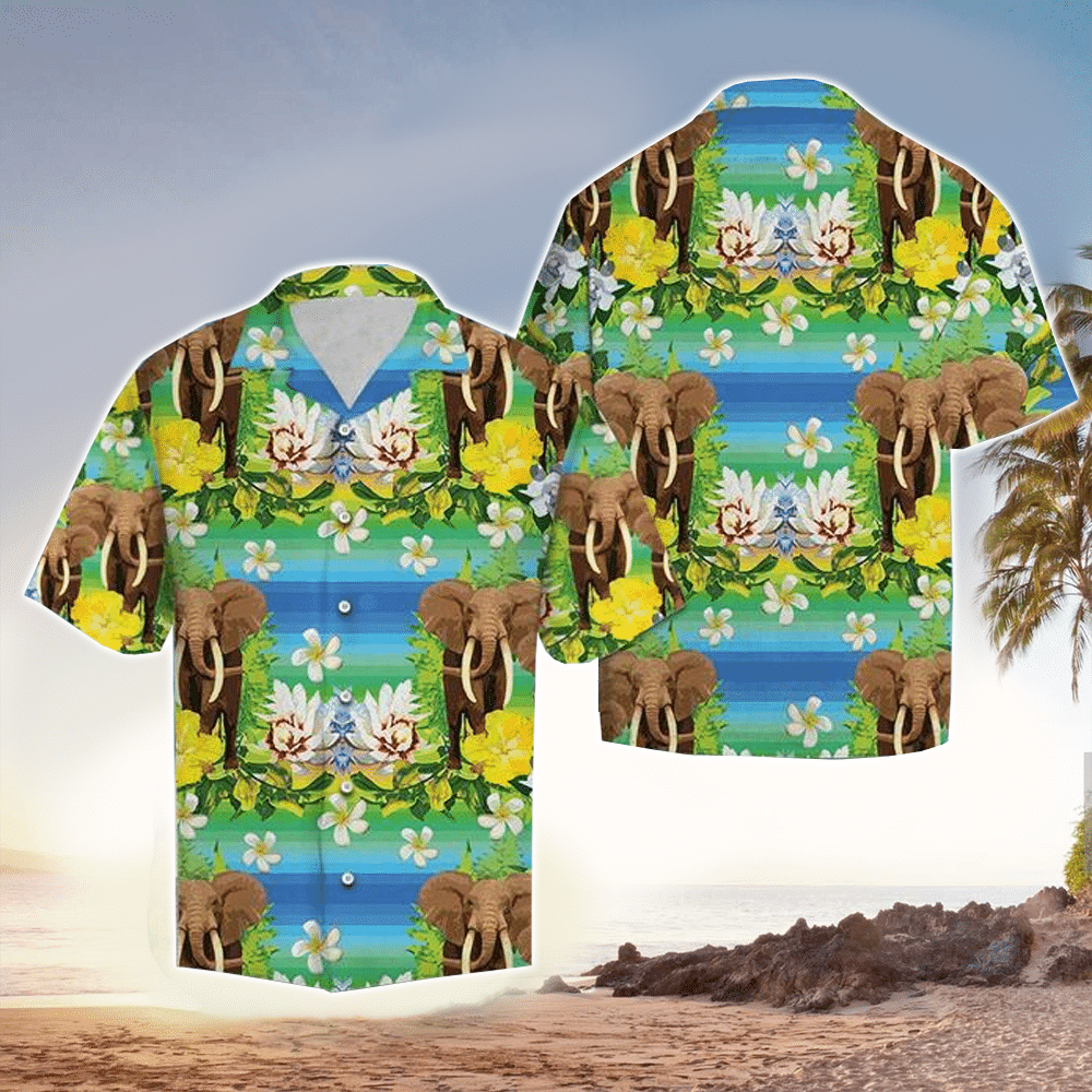 Elephant Apparel Elephant Hawaiian Button Up Shirt for Men and Women