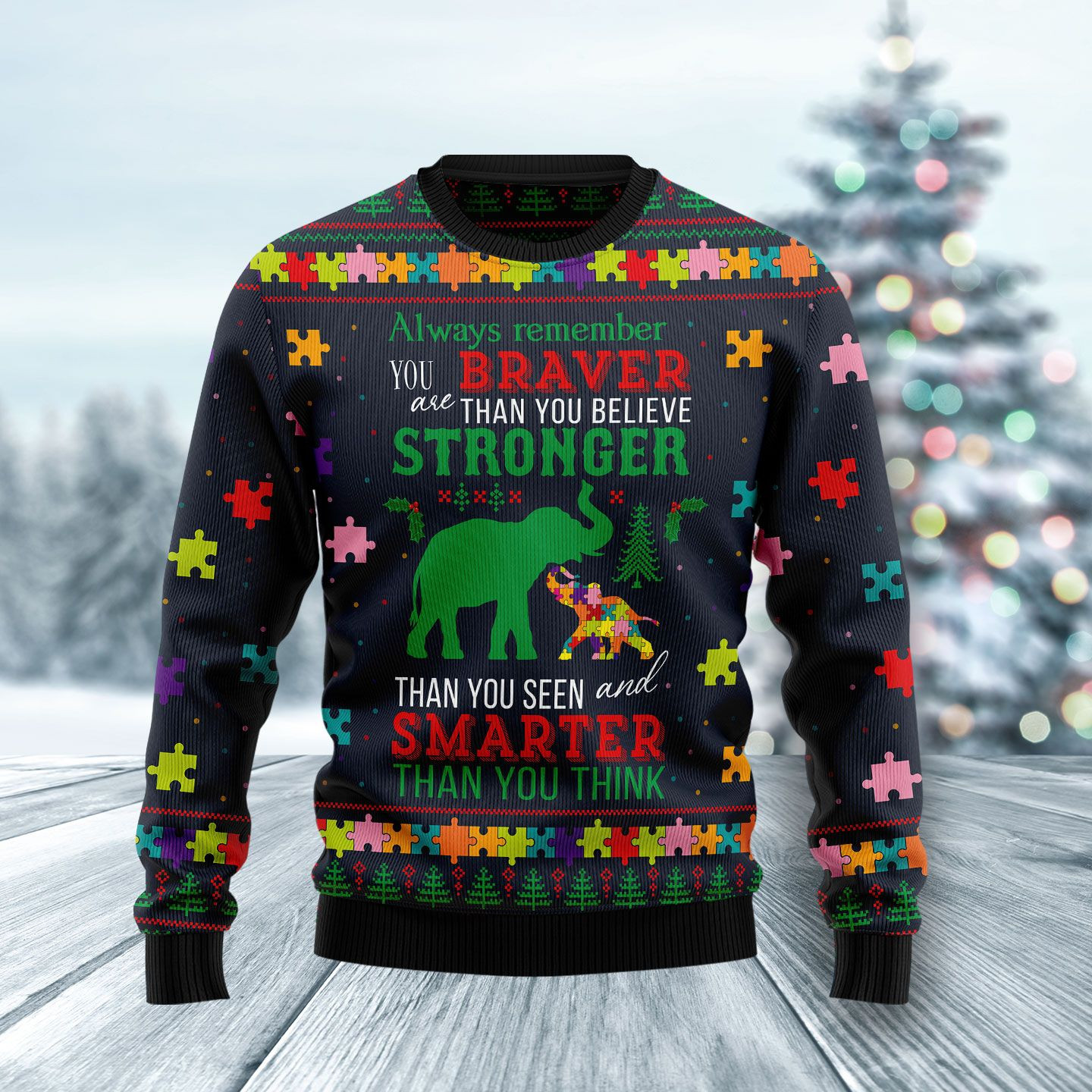 Elephant Autism Awareness Ugly Christmas Sweater