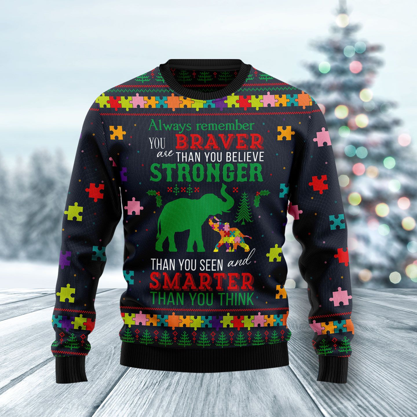 Elephant Autism Awareness Ugly Christmas Sweater Ugly Sweater For Men Women