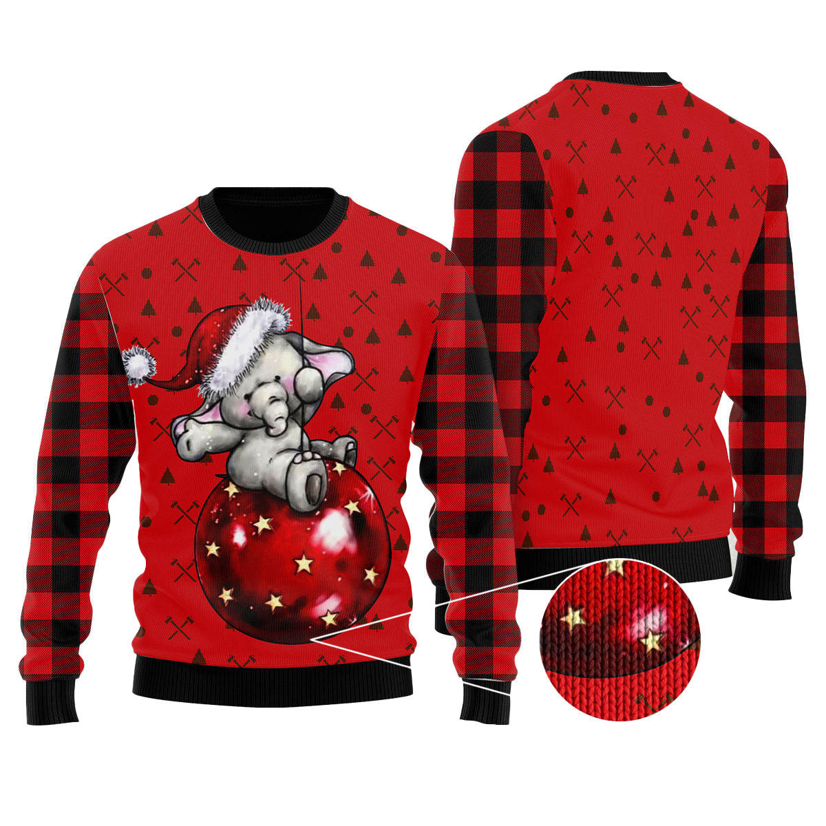 Elephant Cute Red Pattern Ugly Christmas Sweater Ugly Sweater For Men Women, Holiday Sweater